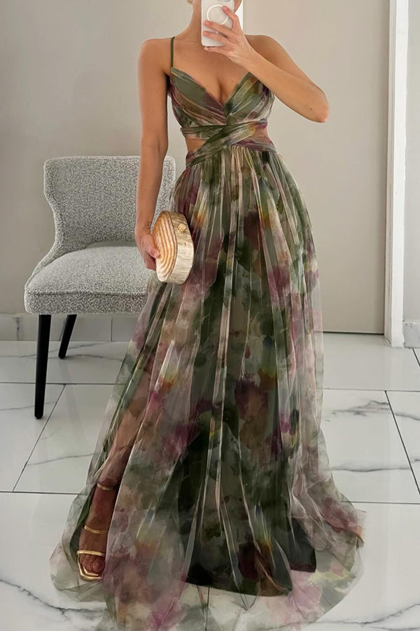 Marceline  - Elegant Painted Floral Maxi Dress