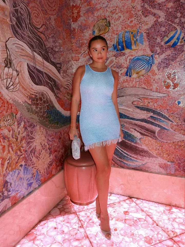 Delilah - Tassel Patchwork Hollow-Out Mini Dress