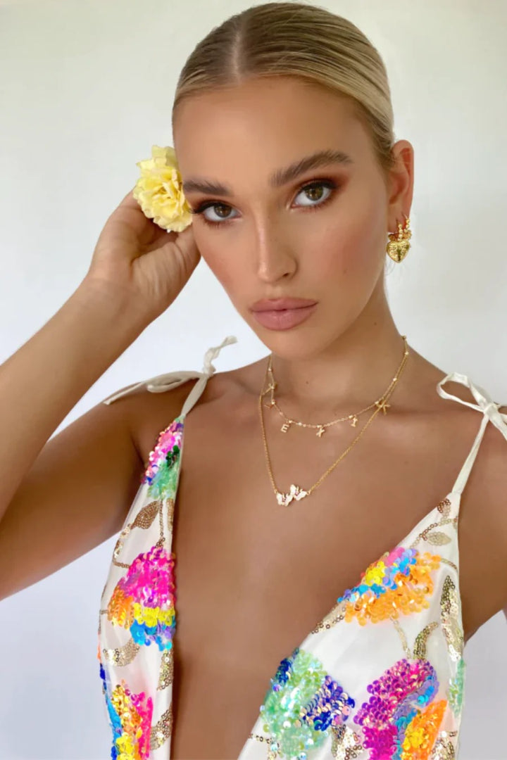 Zephyr - Backless Sequin Floral Strappy Mini Dress