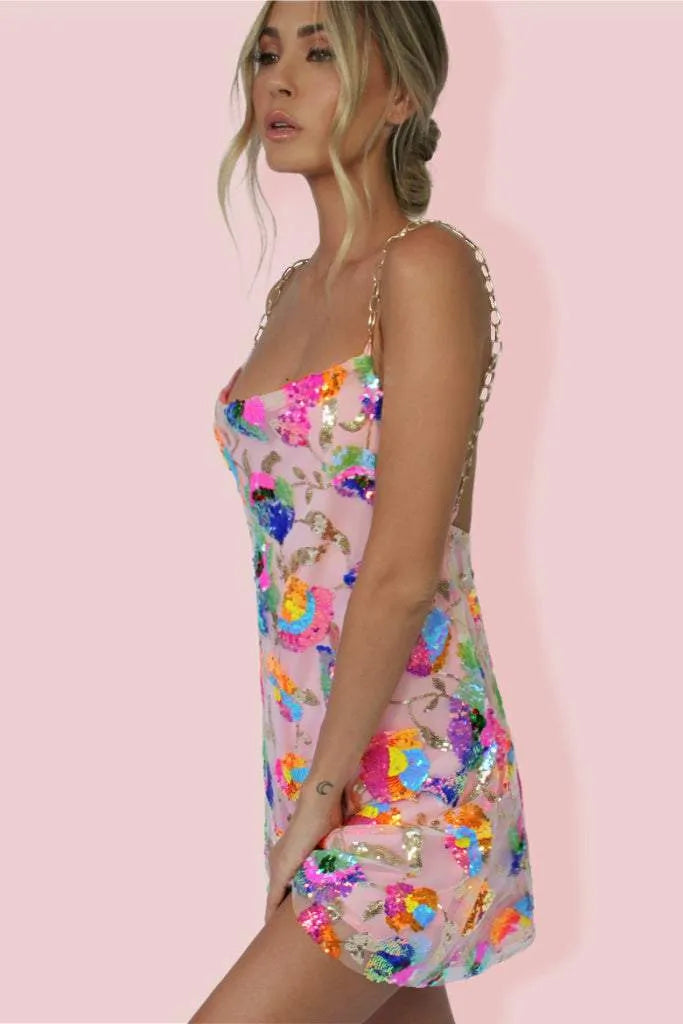 Saffron - Glittering Sequin Floral Dress