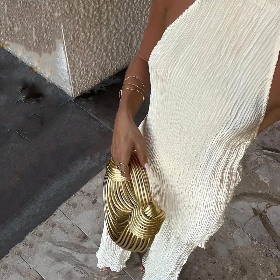 Hazel - Asymmetric Halter Crop Top With Wide Leg Pants Set