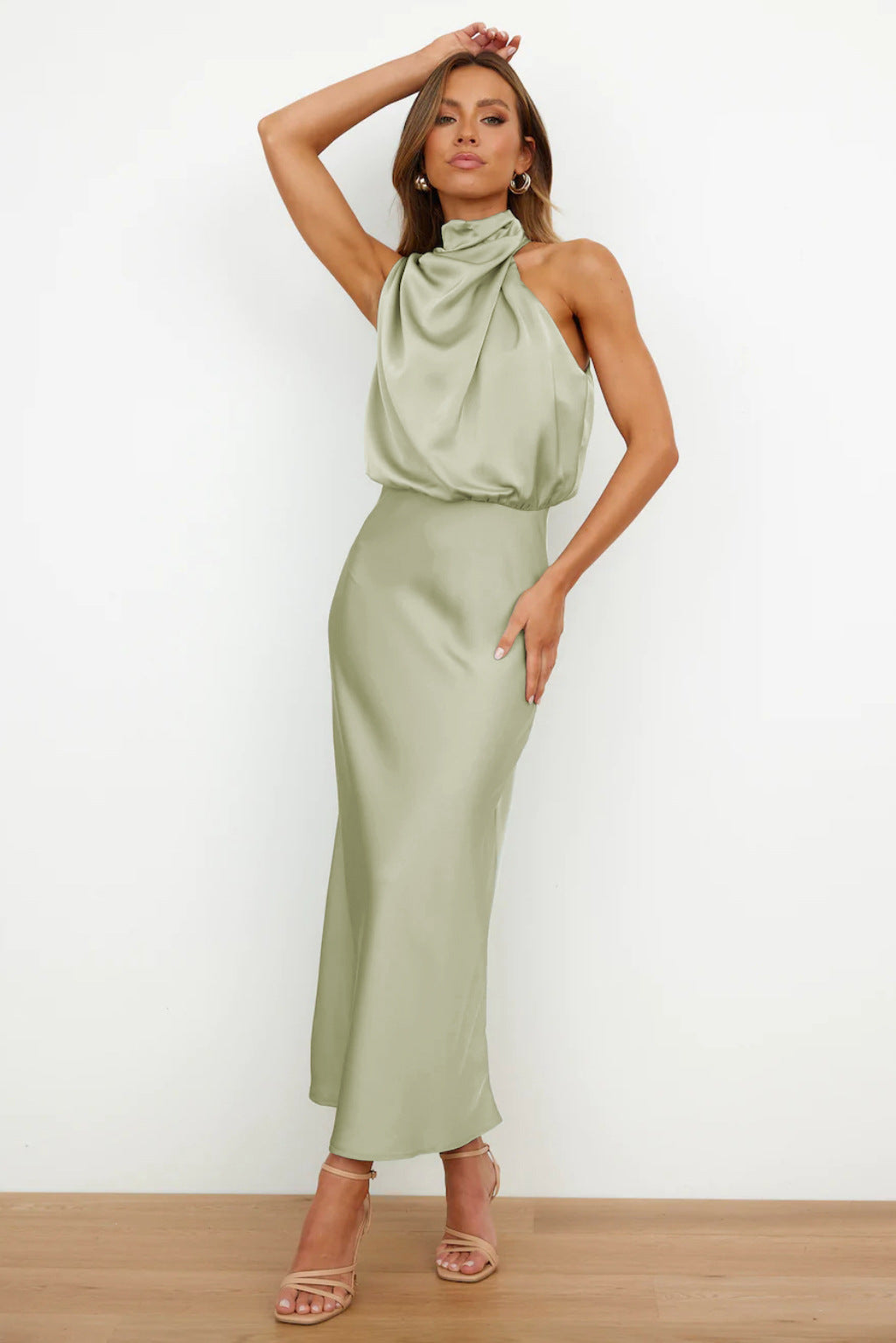 CAI - SATIN HALTERNECK MAXI DRESS