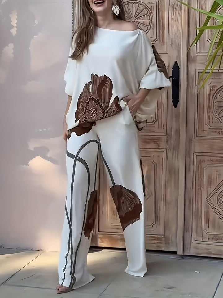 VEGA - FLORAL OFF-SHOULDER TOP AND PANTS SET
