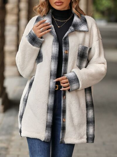 Amy | Plaid Contrast Dropped Shoulder Coat