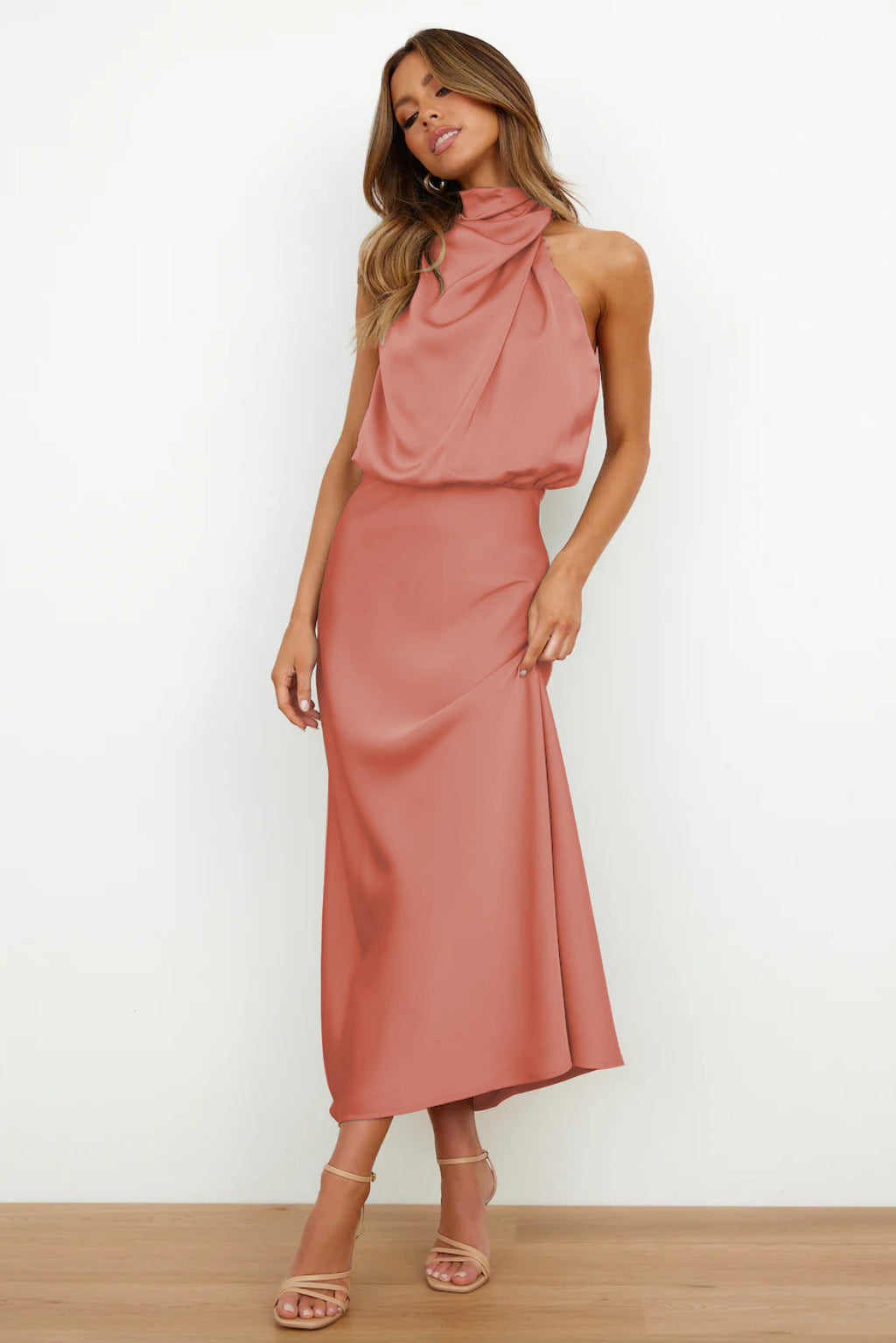 CAI - SATIN HALTERNECK MAXI DRESS