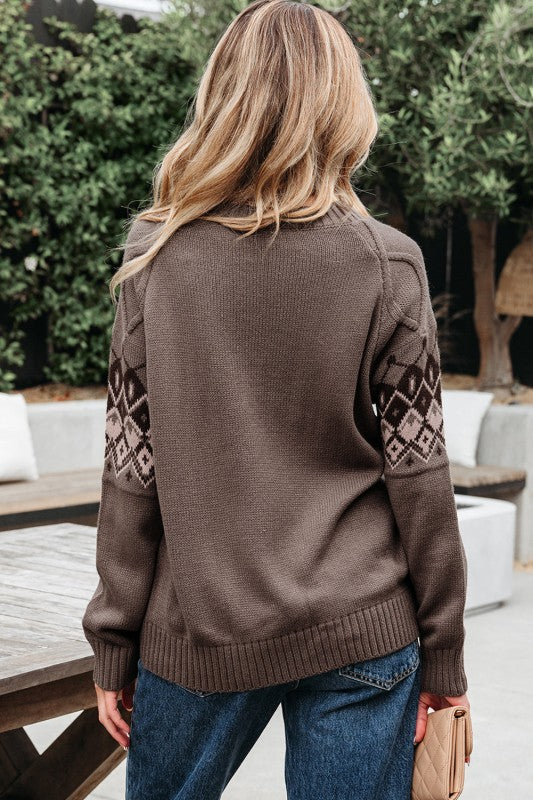 Alana | Western Geometric Crew Neck Knitted Sweater