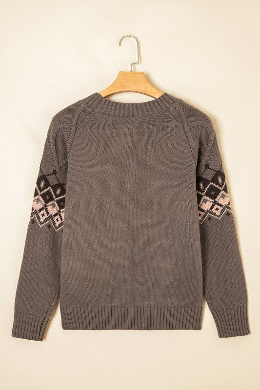 Alana | Western Geometric Crew Neck Knitted Sweater