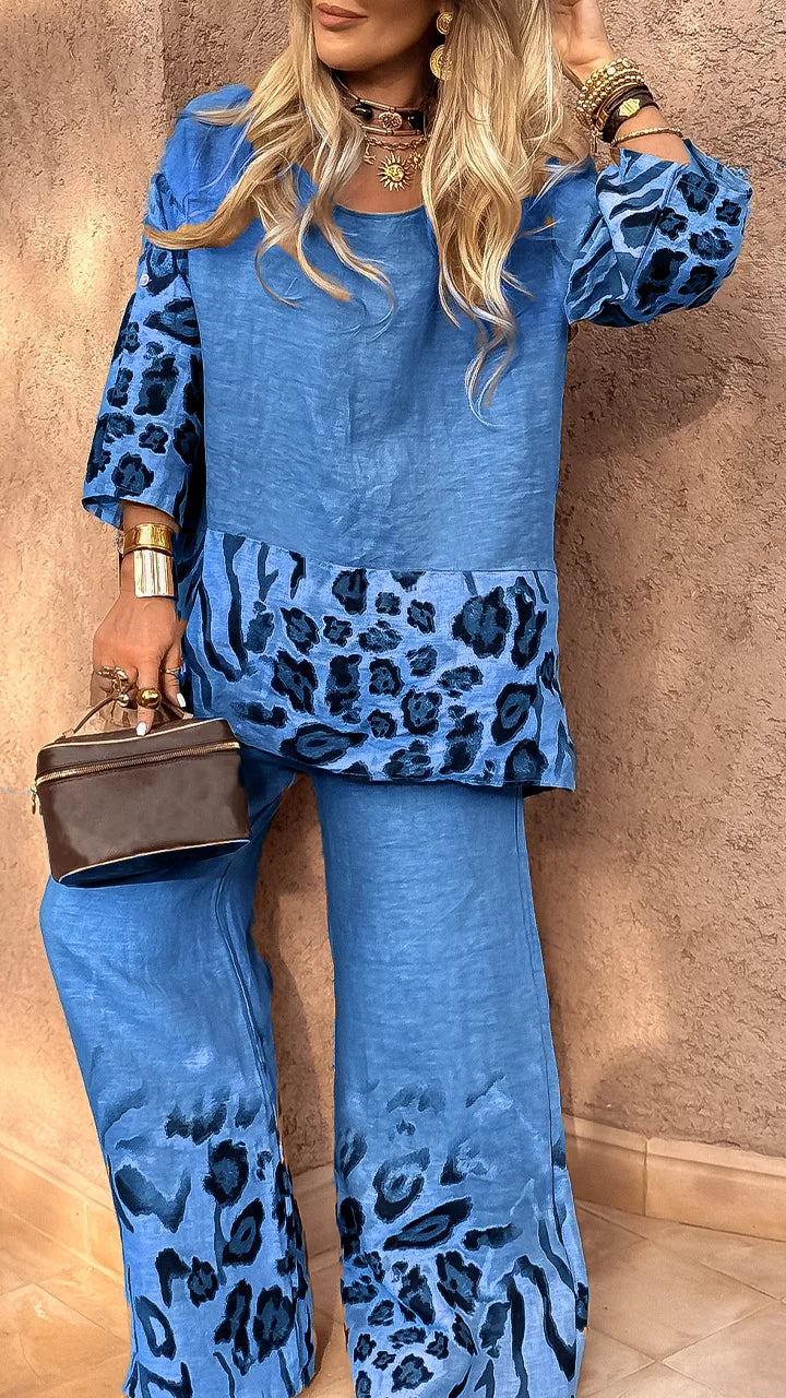DARCY - LEOPARD COTTON LINEN CASUAL SET