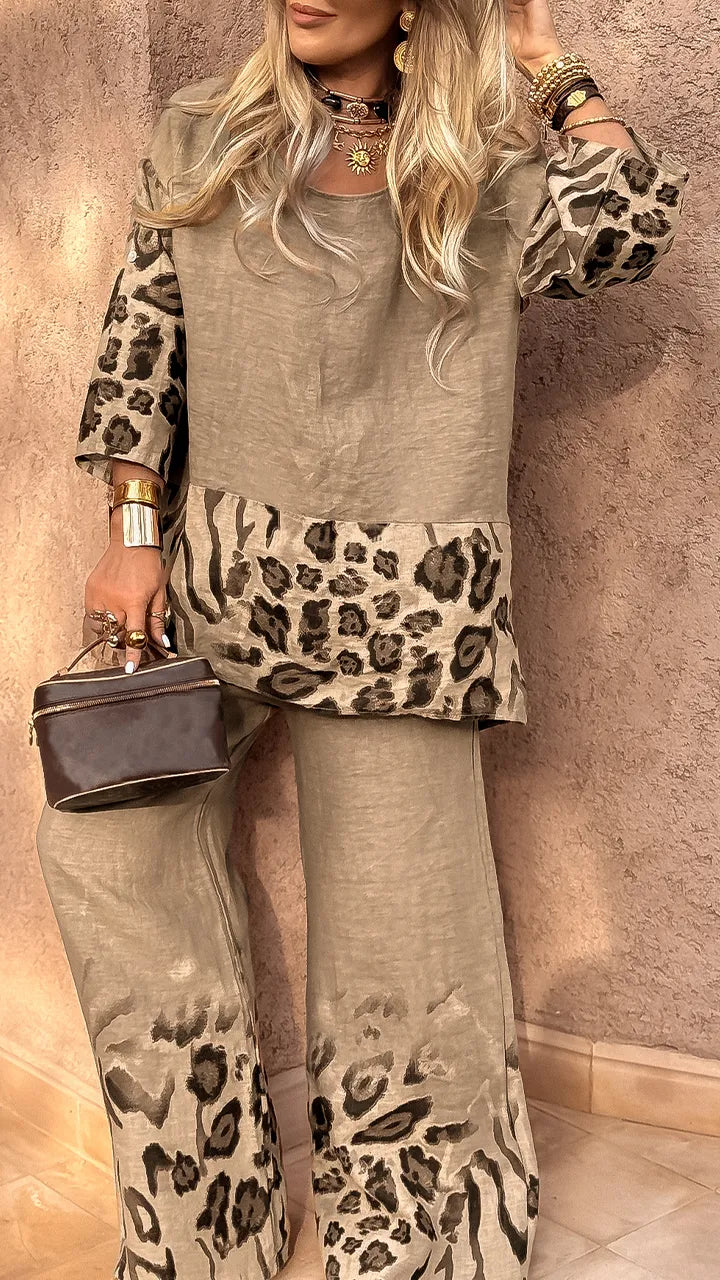 DARCY - LEOPARD COTTON LINEN CASUAL SET