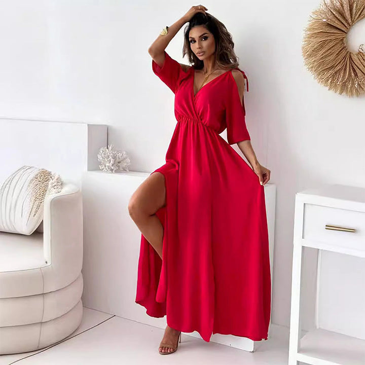 JOLINA - CHIC V-NECK SIDE SLIT GOWN