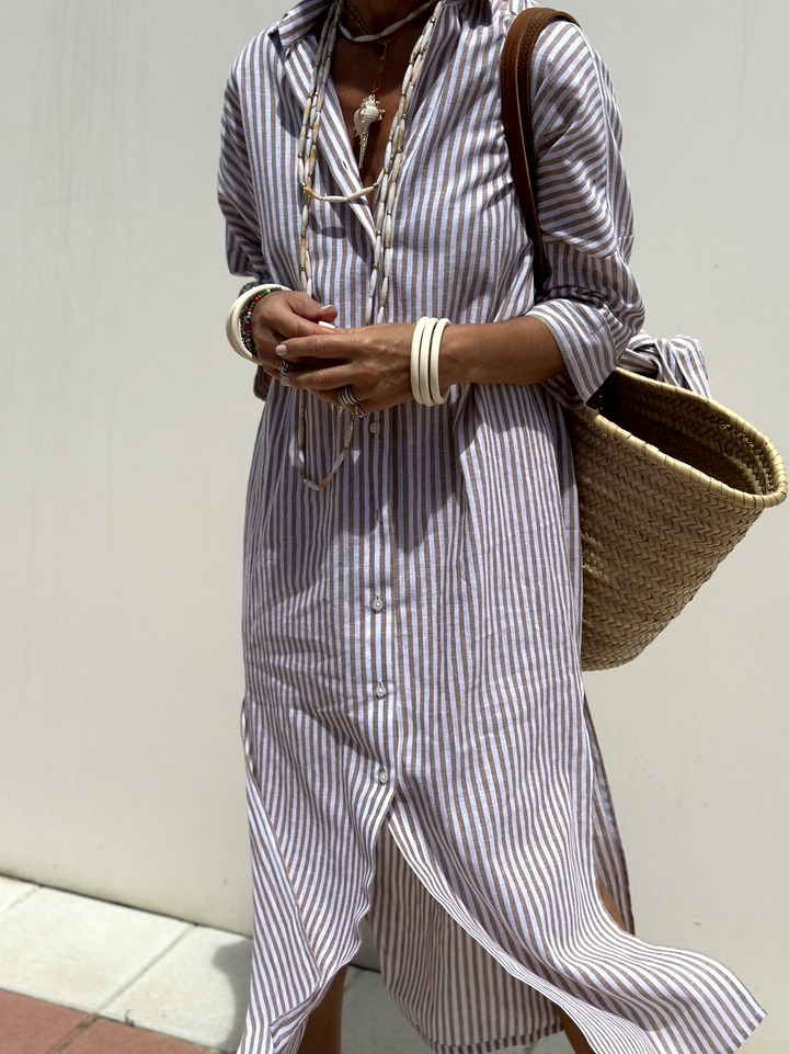 AZENITH - STRIPED CASUAL LACE-UP DRESS