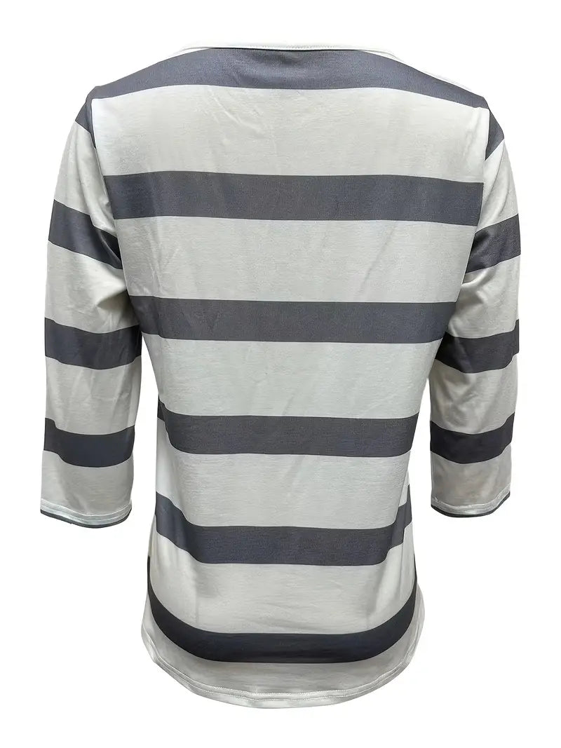 EIRAH - ESSENTIAL V-NECK STRIPED PRINT BLOUSE