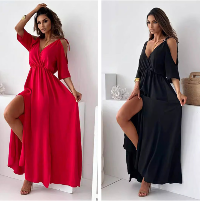 JOLINA - CHIC V-NECK SIDE SLIT GOWN