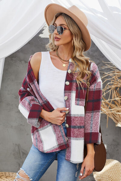 Kath | Plaid Button Up Dropped Shoulder Jacket