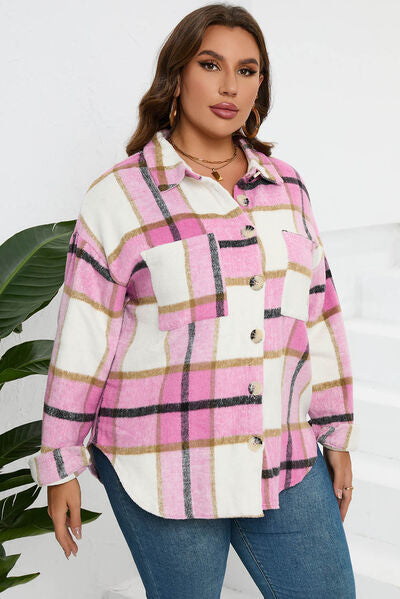 Kath | Plaid Button Up Dropped Shoulder Jacket