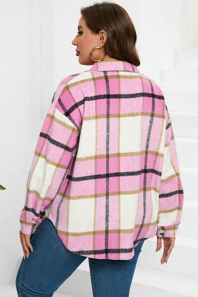 Kath | Plaid Button Up Dropped Shoulder Jacket