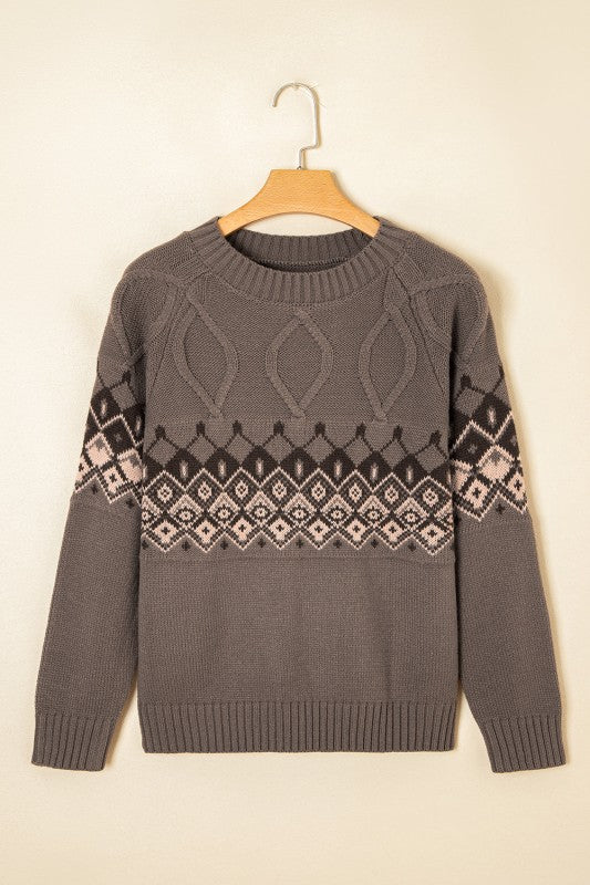 Alana | Western Geometric Crew Neck Knitted Sweater