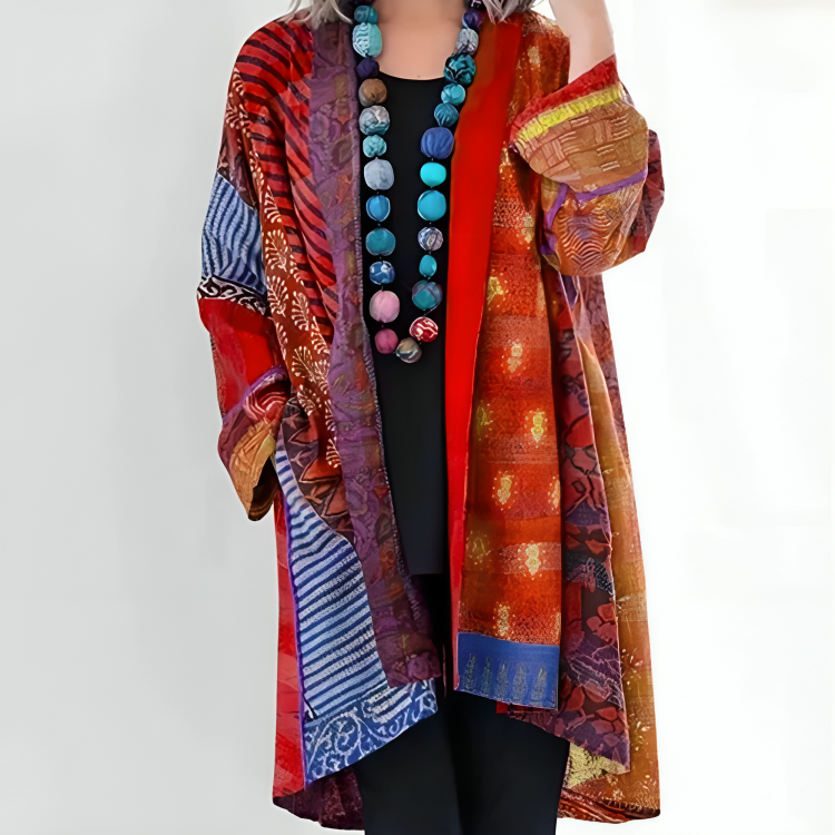 ALICIA - COLORFUL PRINT FRINGE CARDIGAN