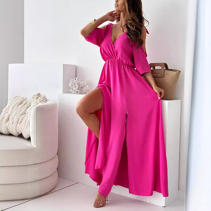 JOLINA - CHIC V-NECK SIDE SLIT GOWN