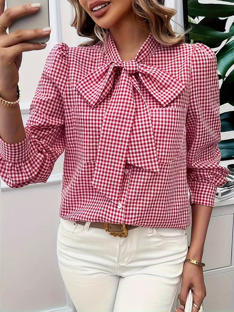 PATTIE - GINGHAM CHARM TIE-FRONT BLOUSE
