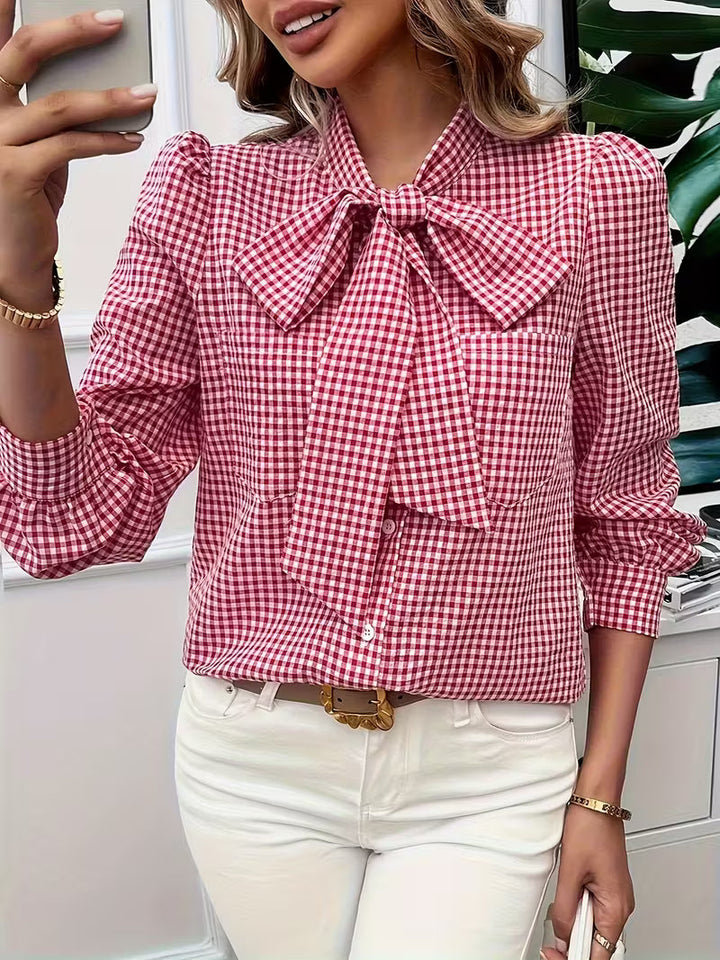 PATTIE - GINGHAM CHARM TIE-FRONT BLOUSE