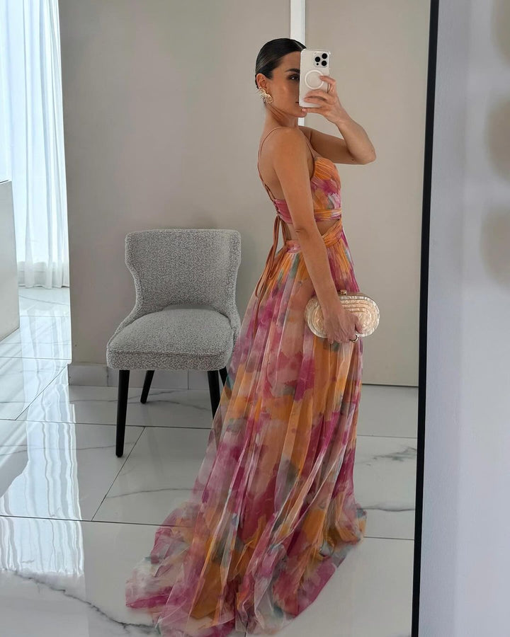 Marceline  - Elegant Painted Floral Maxi Dress