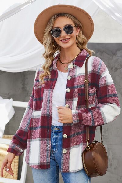 Kath | Plaid Button Up Dropped Shoulder Jacket
