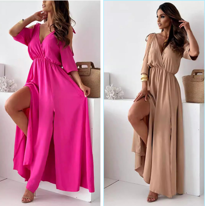 JOLINA - CHIC V-NECK SIDE SLIT GOWN