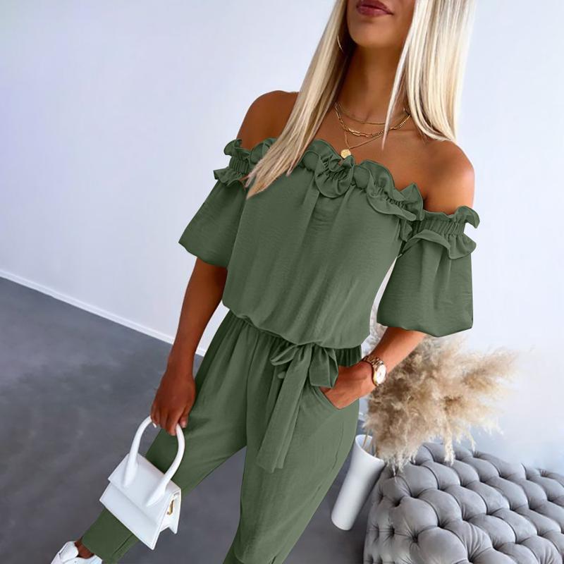 YURIMAY - ELEGANT OFF SHOULDER FRILL WAIST JUMPSUIT