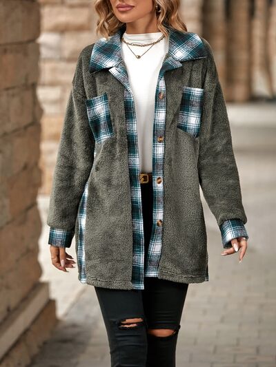 Amy | Plaid Contrast Dropped Shoulder Coat