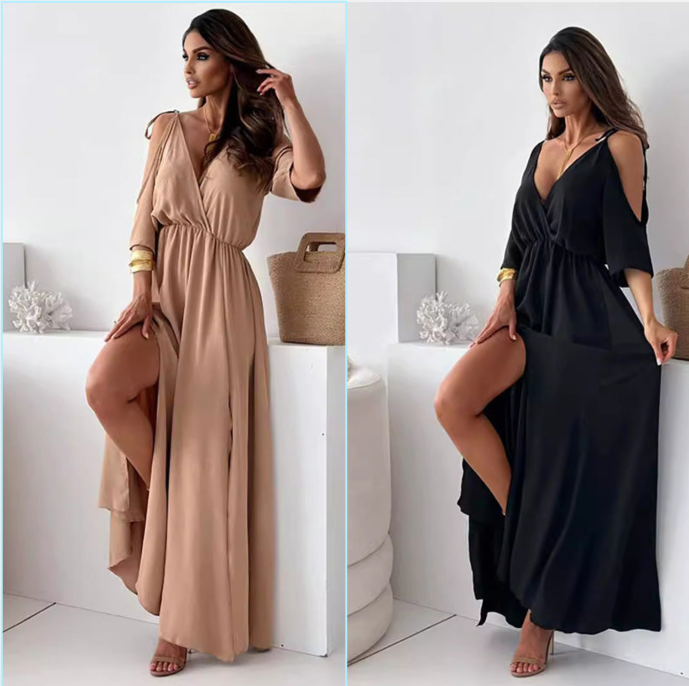 JOLINA - CHIC V-NECK SIDE SLIT GOWN