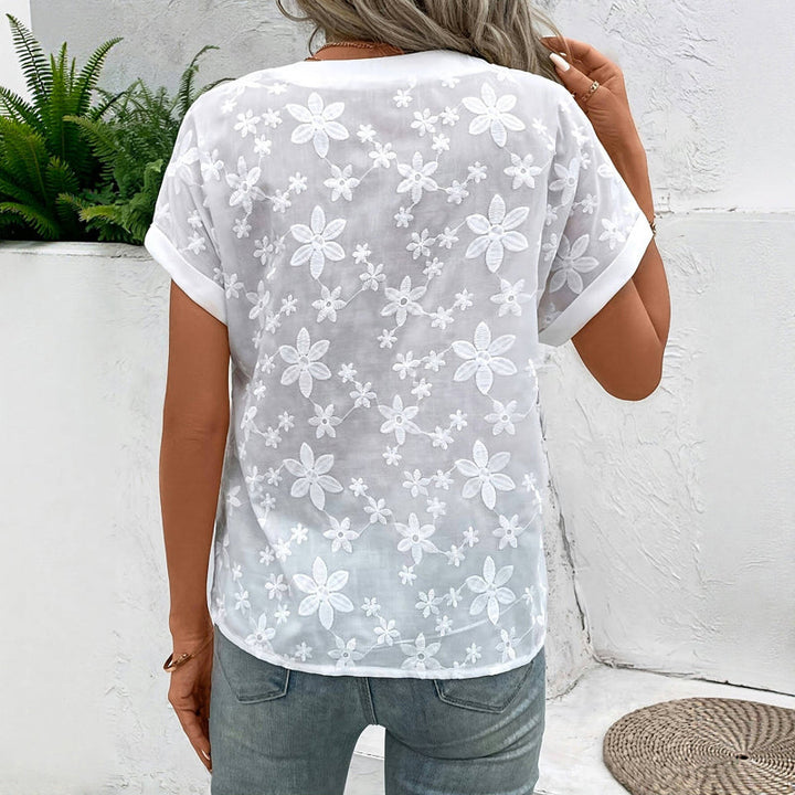 Aliva™ - EMBROIDERED FLOWER RELAXED FIT BLOUSE