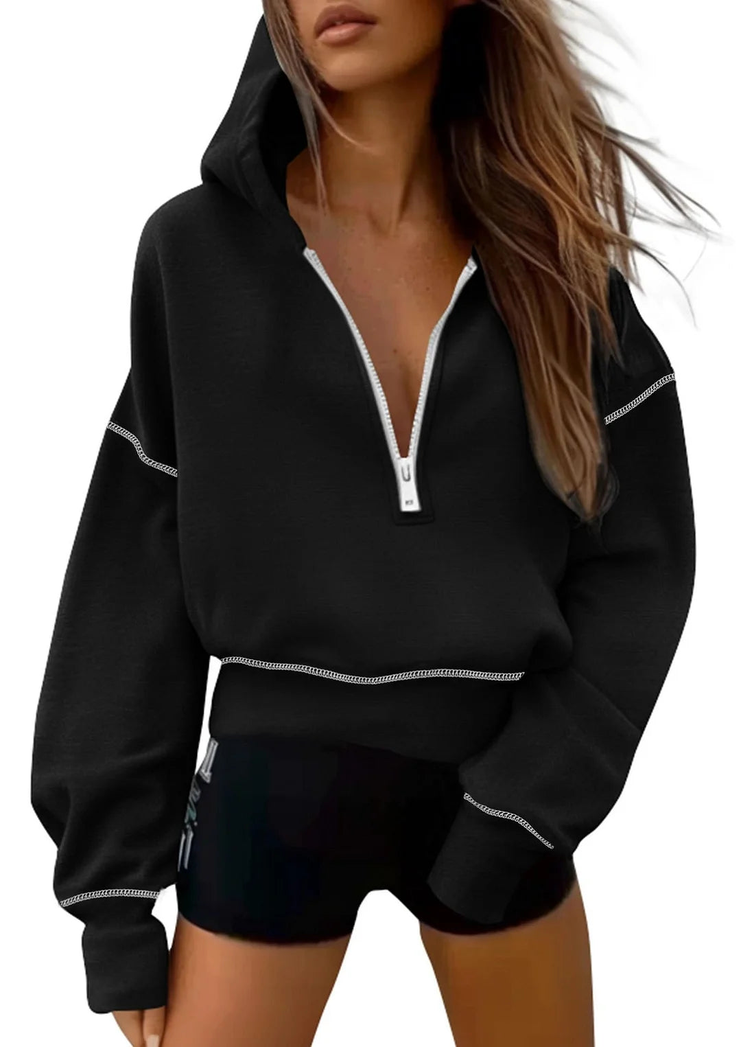 Jia | Women's Half Zip Cropped Hoodie