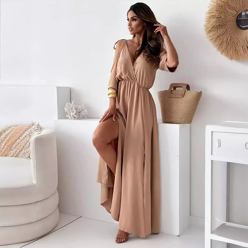 JOLINA - CHIC V-NECK SIDE SLIT GOWN