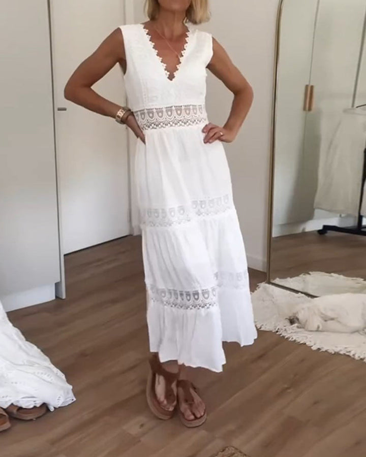 LOISA - LACE TRIMMED V NECK DRESS