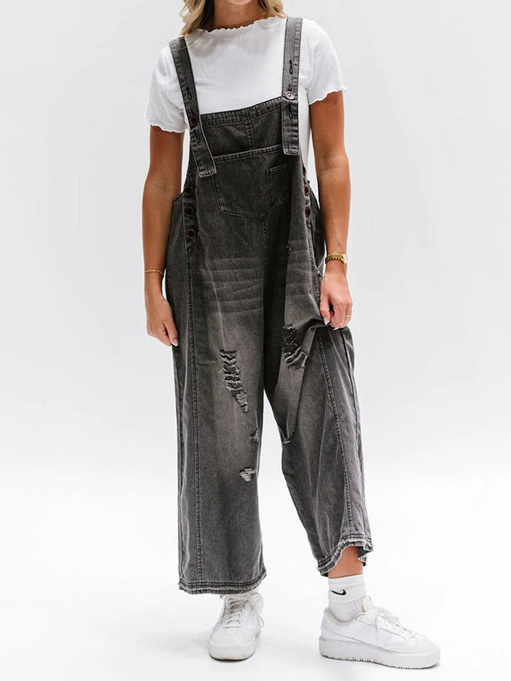 CALI - RELAXED DISTRESSED DENIM JUMPSUIT