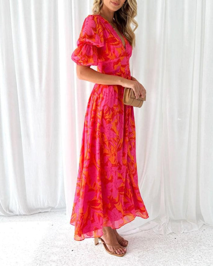 DELILAH - CLASSIC RED ROSE MAXI DRESS