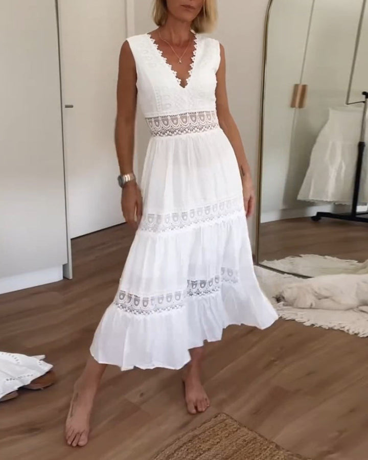LOISA - LACE TRIMMED V NECK DRESS