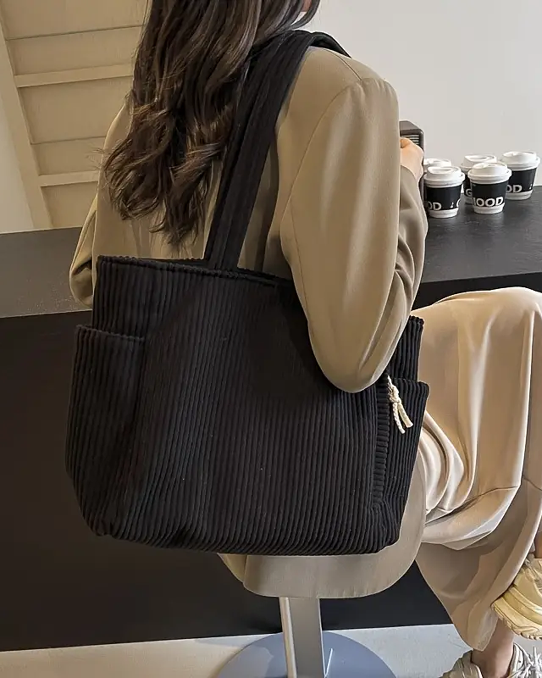 Tilda™ - RIBBED TOTE BAG WITH CORD DETAIL