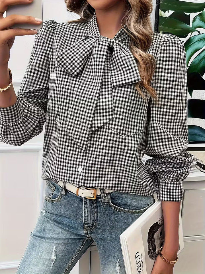 PATTIE - GINGHAM CHARM TIE-FRONT BLOUSE