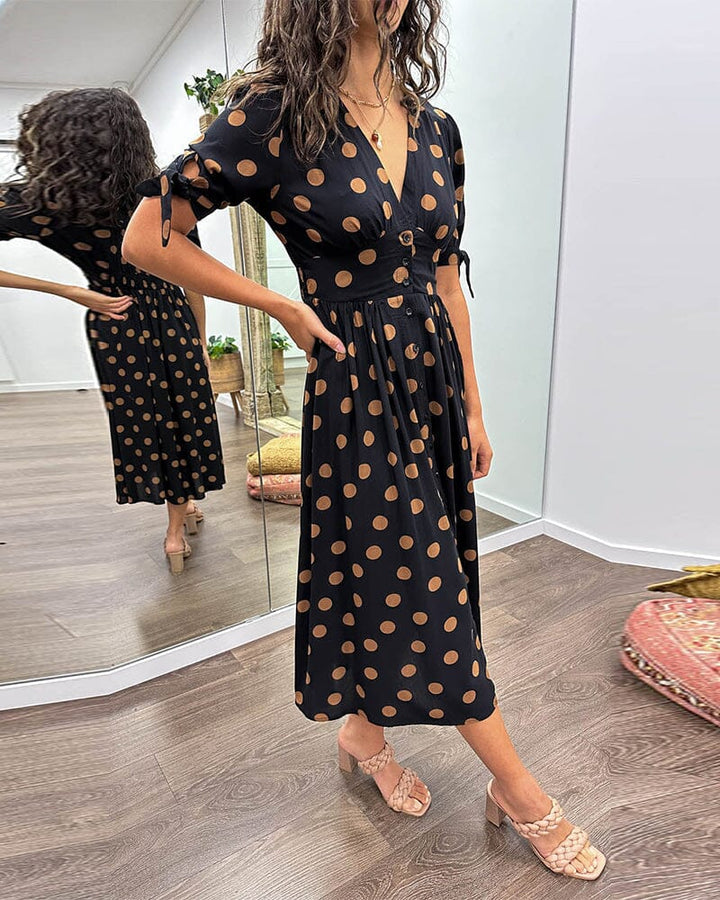 SAINTCLAIR - SWEETHEART DEEP V POLKA DOT DRESS