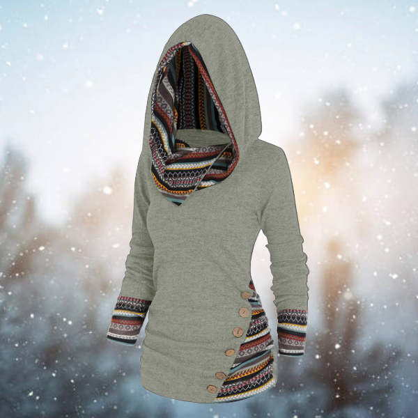 LESLIE - ETHNIC GEOMETRIC HOODED PULLOVER