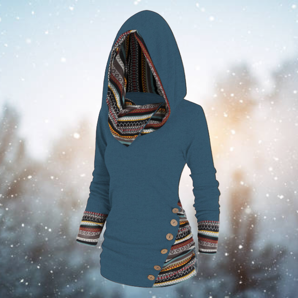 LESLIE - ETHNIC GEOMETRIC HOODED PULLOVER