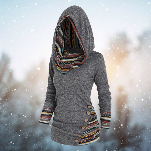 LESLIE - ETHNIC GEOMETRIC HOODED PULLOVER