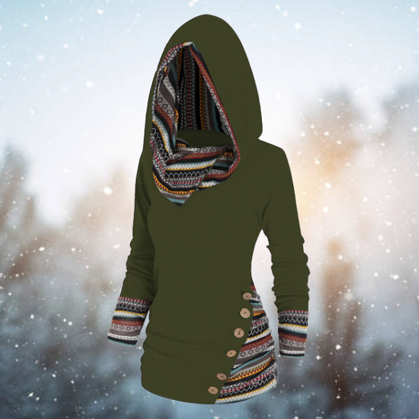 LESLIE - ETHNIC GEOMETRIC HOODED PULLOVER