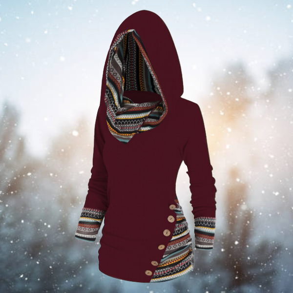 LESLIE - ETHNIC GEOMETRIC HOODED PULLOVER