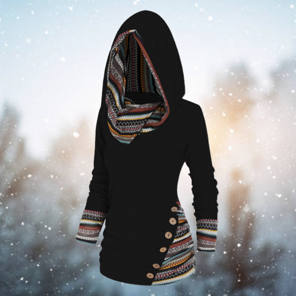 LESLIE - ETHNIC GEOMETRIC HOODED PULLOVER