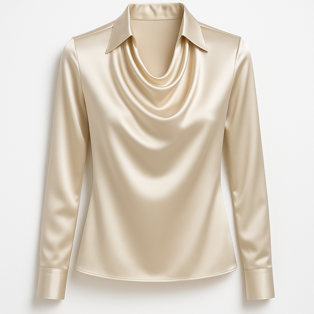 Noelle™ - SHINY BLOUSE WITH PLEATED NECK