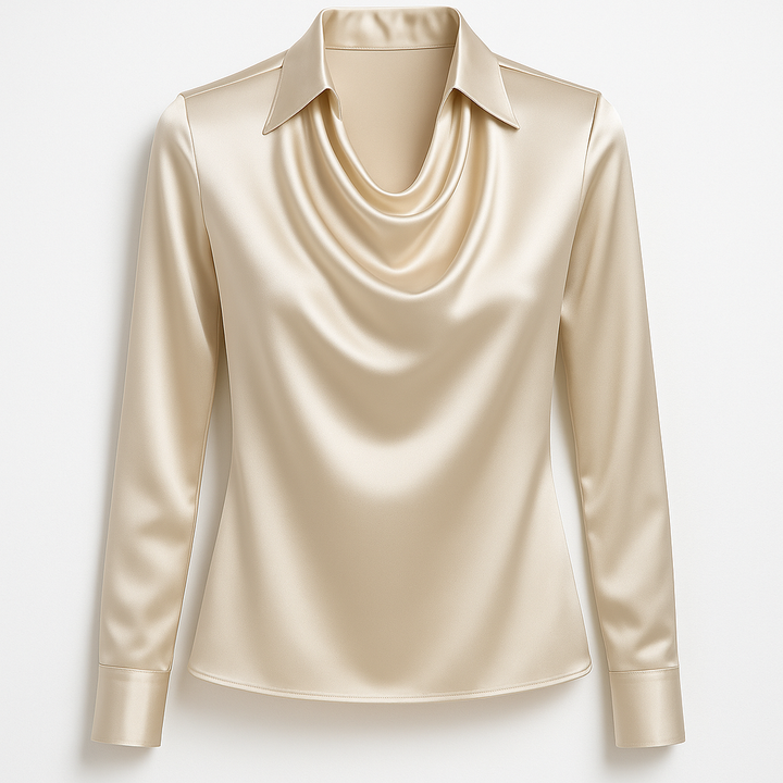 Noelle™ - SHINY BLOUSE WITH PLEATED NECK