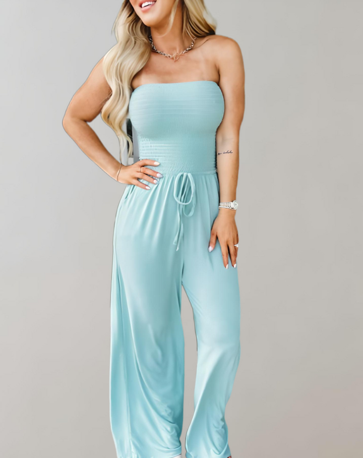 KATHERINE - OFF SHOULDER SMOCKED JUMPSUIT